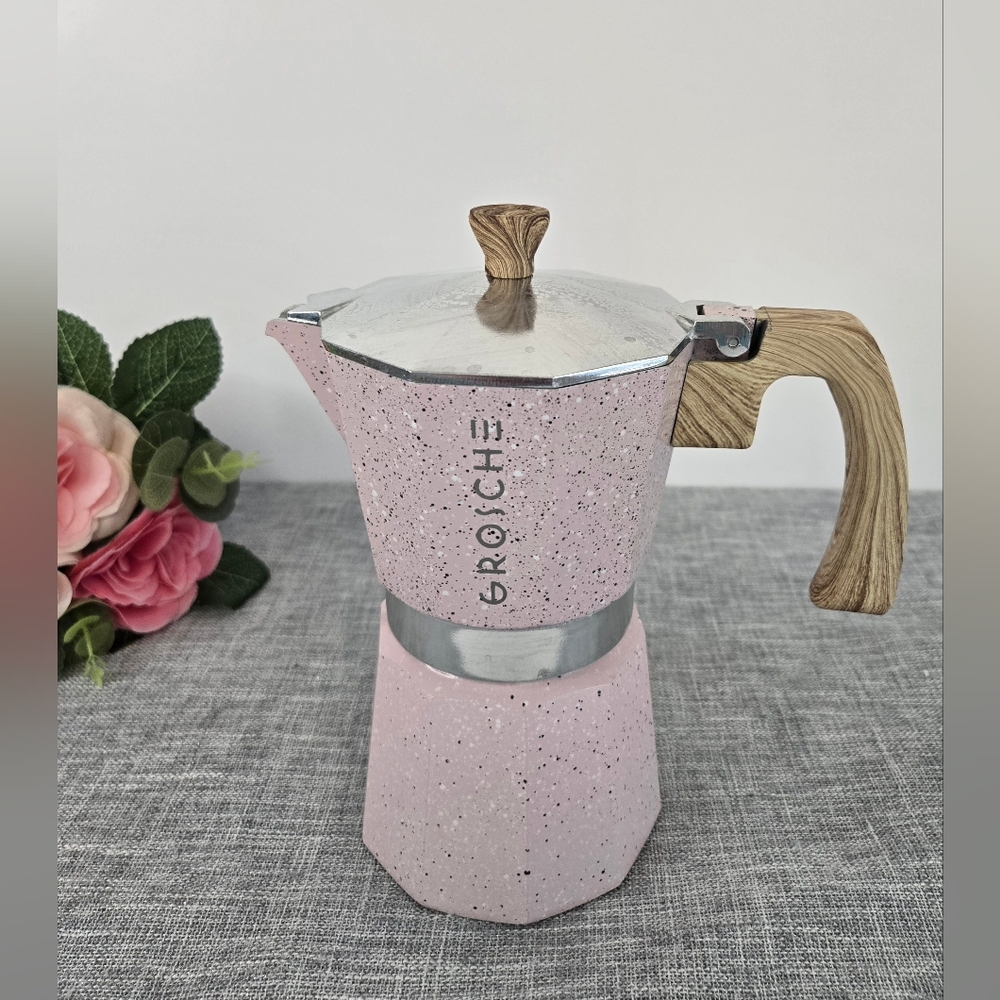 Grosche Milano Stone Stovetop Espresso Maker, Moka Pot - 6 Cup,‎ Blush Pink